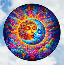 Sun & Moon Kiss Faux Stained-Glass WINDOW CLING Sun-catcher Size 8" Round Vinyl