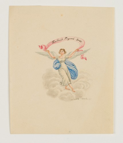 MÜLLER (19.Jhd), Glückwunschkarte mit Engel, 1835, Aq. Biedermeier Mode - Picture 2 of 4