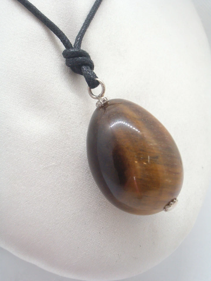 Ciondolo in ARGENTO 925 con uovo in OCCHIO DI TIGRE naturale - Pietra Dura - - Immagine 3 di 4