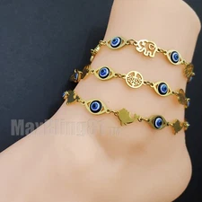 Women Stainless Steel 10" + Extension Link Odd Eye Bling Fashion Bracelet Anklet