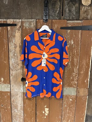PrimarkShort Sleeve Shirt Top Men's Size Medium Regular Fit Blue & Orange New