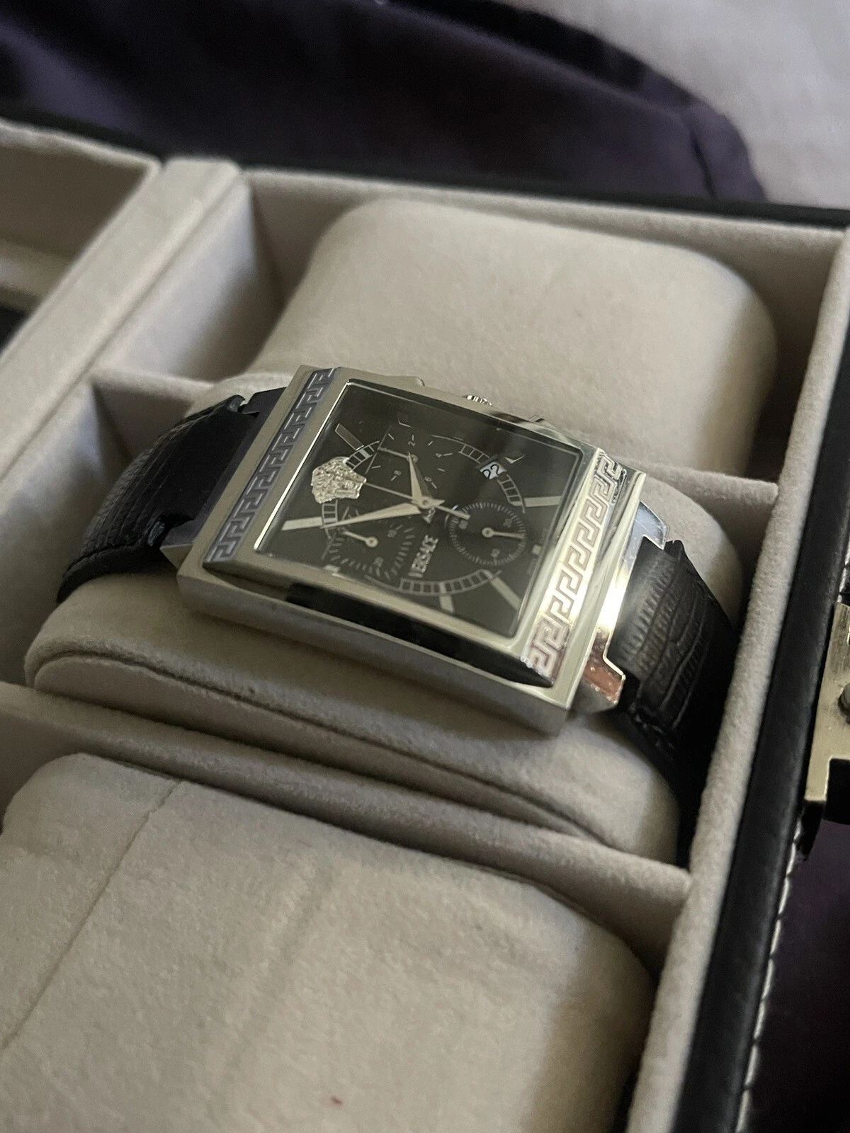 Orologio cronografo svizzero classico Versace Landmark Tank Lizzard Band Ultra Raro