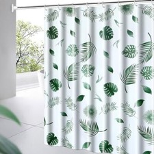 Shower Curtain Liner, 4G PEVA Green Leaf Shower Liner, Plastic White-green Leaf