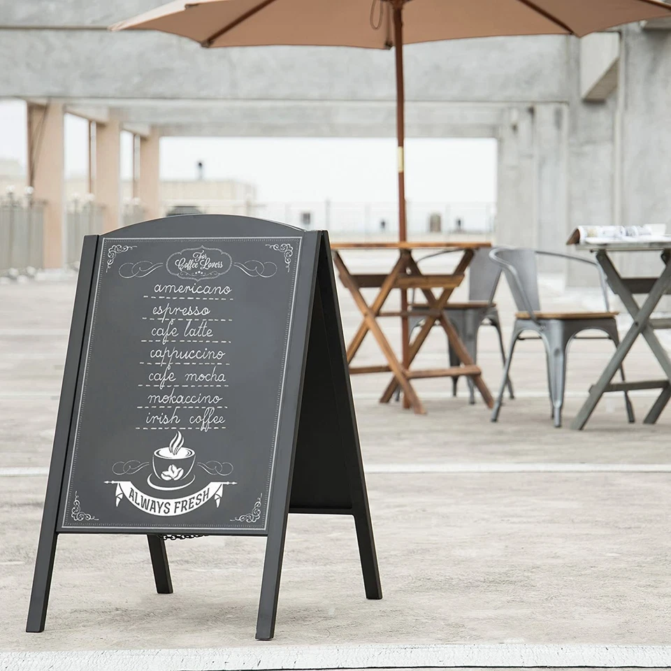 Black Metal Large A-Frame Erasable Decorative Chalkboard Signage/Menu Board - Image 2 of 4