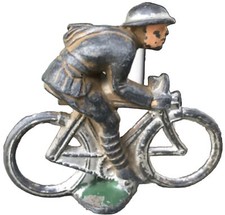 1930s BARCLAY MANOIL LEAD TOY SOLDIER BICYCLE MESSENGER, MADE IN USA, ORIGINAL