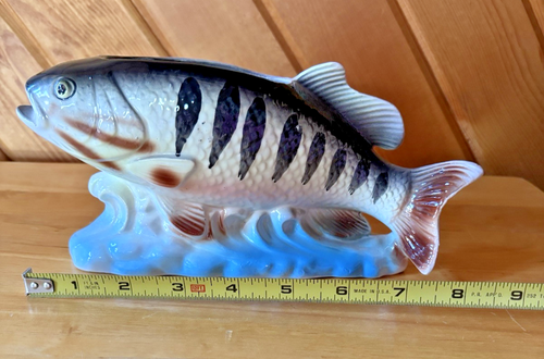 Rubens Ceramic Hand-Painted Black Bass Fish Planter 5129 Japan Pot Vintage - Picture 6 of 11