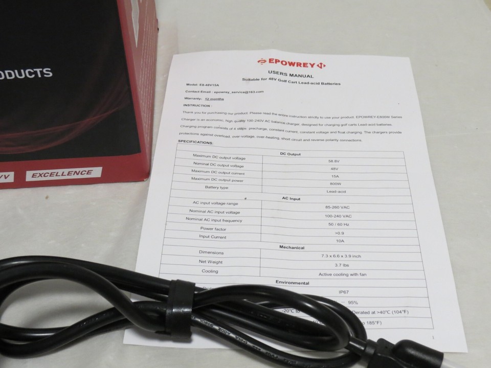 Epowrey 15 AMP 48 Volt Golf Carts Battery Charger for Club Car 3Pin
