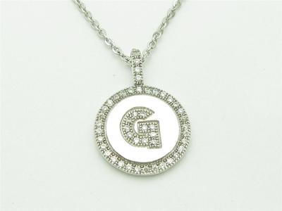 PLATINUM STERLING SILVER DIAMOND SET MICRO PAVE INITIAL 