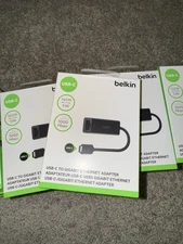LOT OF 3 Belkin USB Type-C to Gigabit Ethernet Adapter - BRAND NEW SEALED