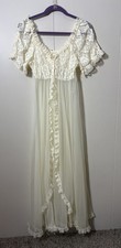 VTG Tosca Ivory Lace Peignoir Robe Sheer Romantic Bridal L 60s Victorian Duster