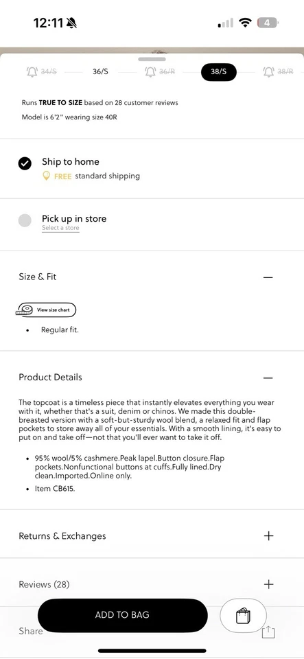 Topcoat masculino J.CREW Rivington mistura de lã italiana 38S - Imagem 4 de 4