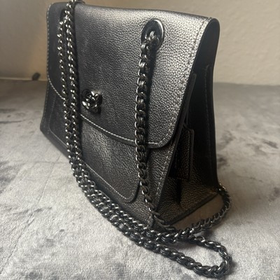EUC Coach Metallic Parker Shoulder Bag GRAPHITE Grey Chain Strap