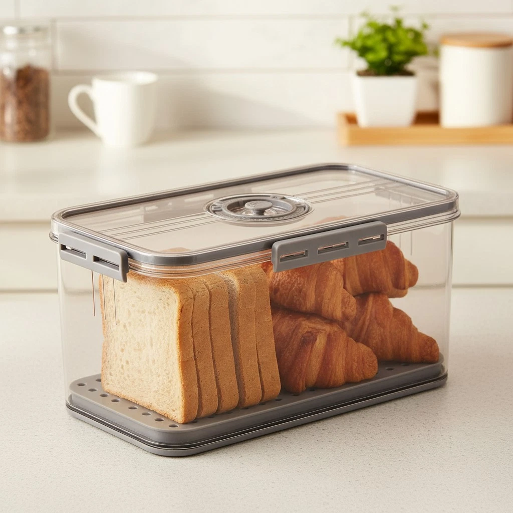 Innovative Bread Bin with Drain Board and Time Tracker – Keep Your Breads Fresh