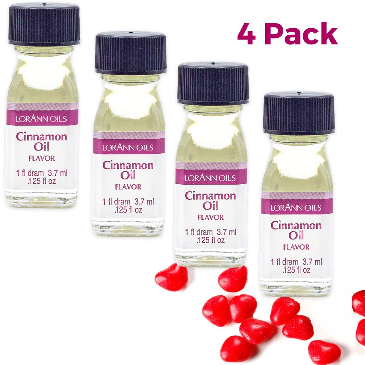 Lorann Cinnamon Oil SS Flavor, 1 Dram Bottle (.0125 Fl Oz - 3.7Ml) 4 Pack