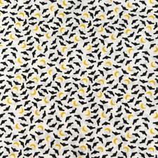 Mini Yellow Moons Black Bats on White Halloween Cotton Fabric - 1/2 yard