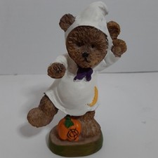 Halloween 5" Resin Teddy Bear Figurine Ghost Costume with Pumpkin