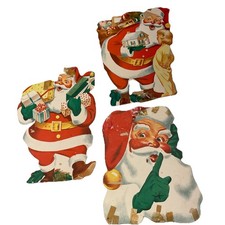 Vtg 3 Santa Claus Face with Presents/with Iittle GirlDie Cut - LITHO CHRISTMAS