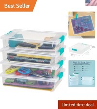 Durable 6 Qt Plastic Storage Bins with Buckle Lids - 4-Pack for Office Crafts