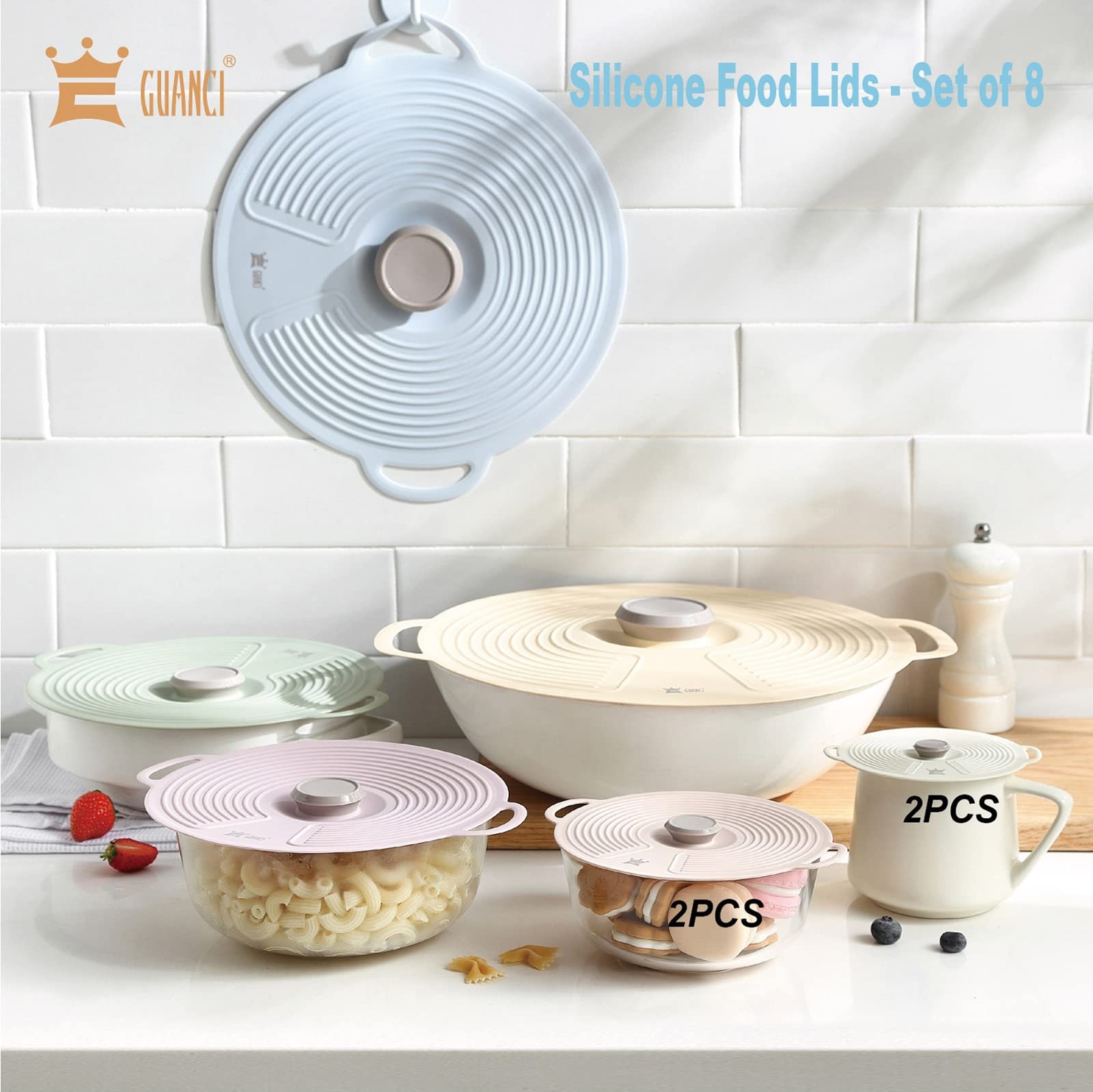 Silicone Lids for Bowl 8 Pack, Microwave Splatter Cover with 6 Sizes Reusable...