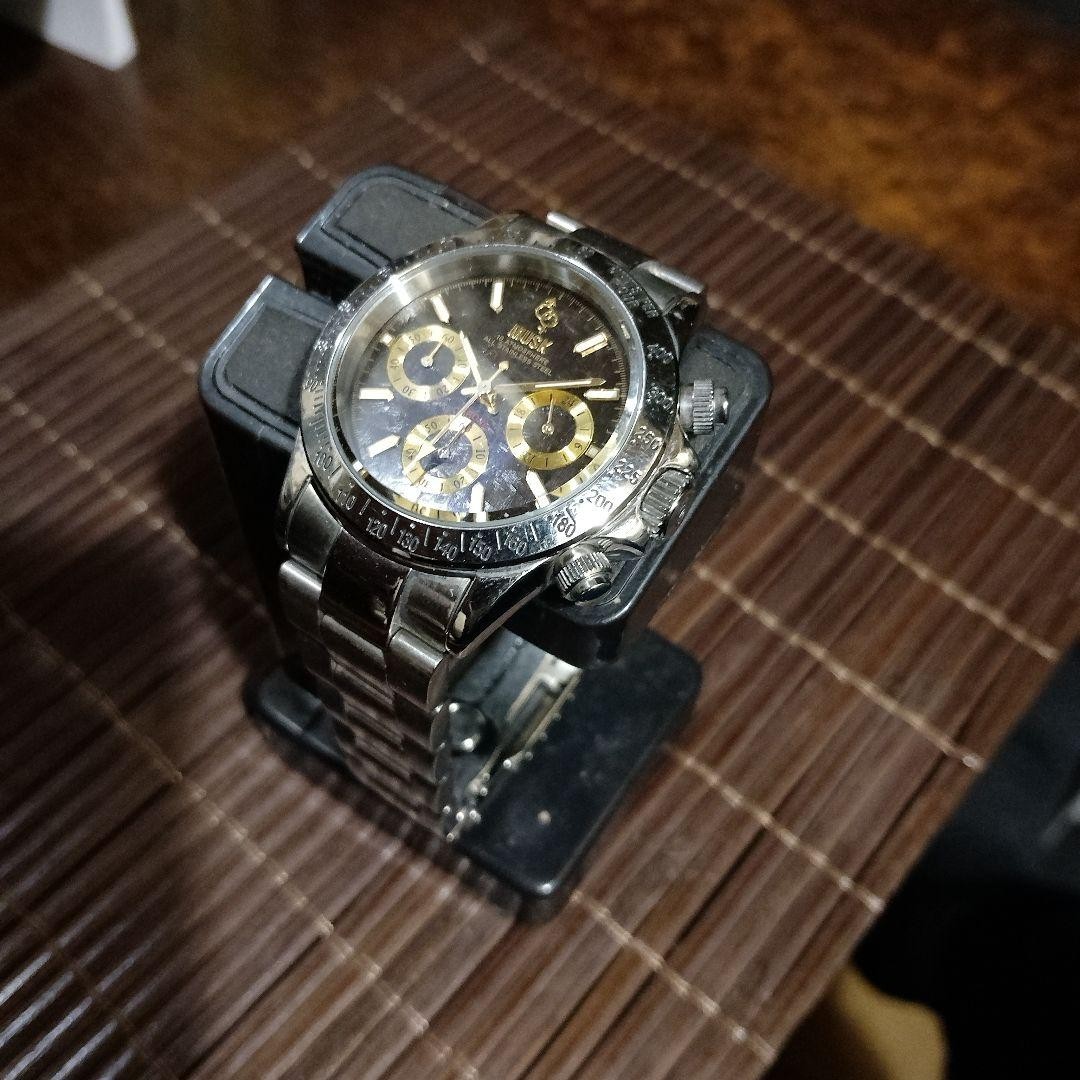 MUSK MA-2115 Chronograph Watch Guiloche Dial Battery Replaced Used