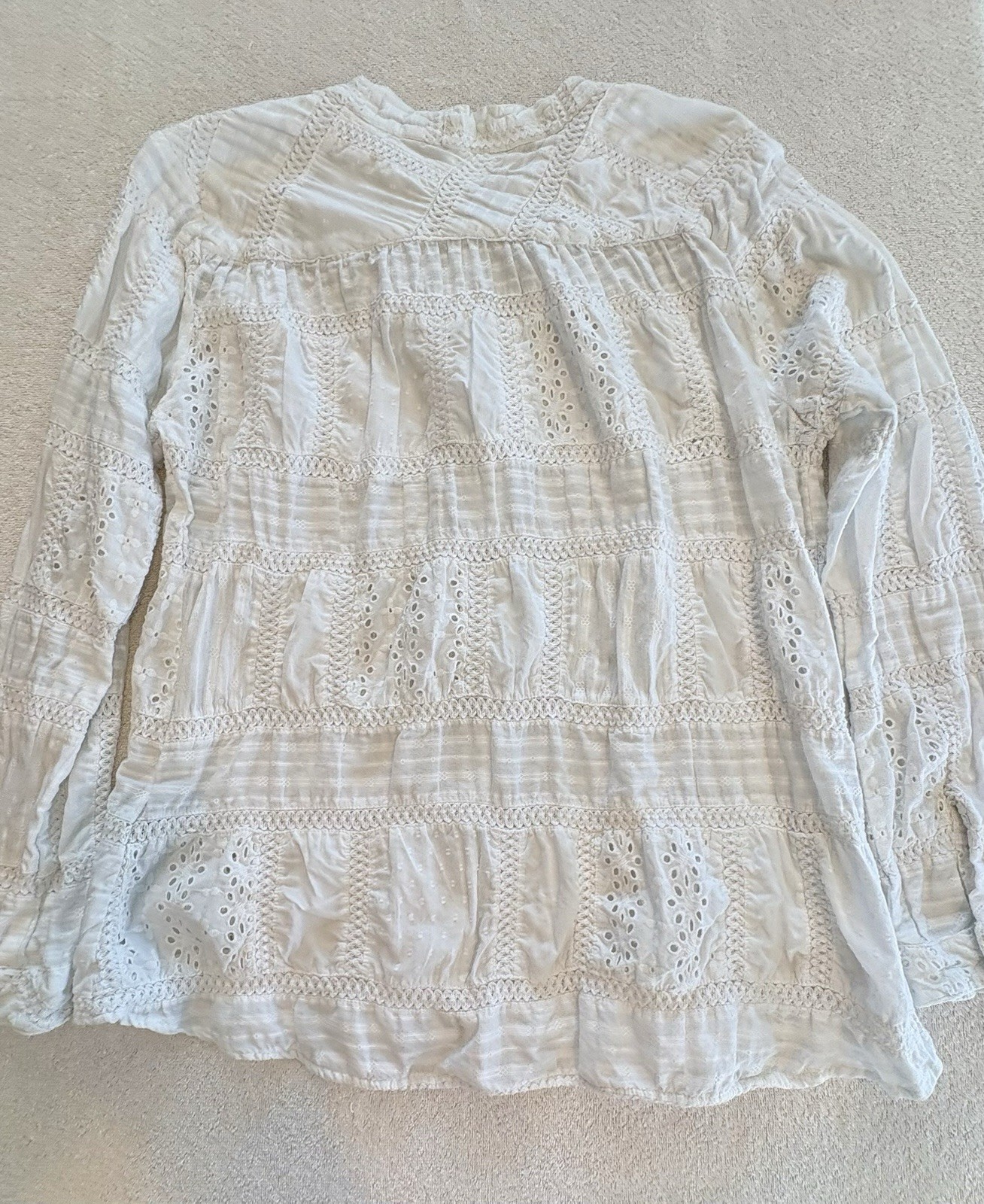 Dylan White Cotton Patchwork Lace Blouse Crochet … - image 9