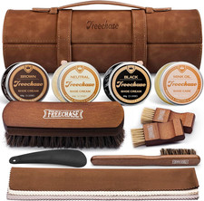 Leather Shoe Polish Kit for Men - 13 PC Shoe Shine Kit, Leather Boot Care, Shoe