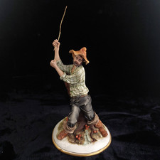 Ades Fisherman Signed Capodimonte Porcelain Figurine 17"Tree Base Italy see pics
