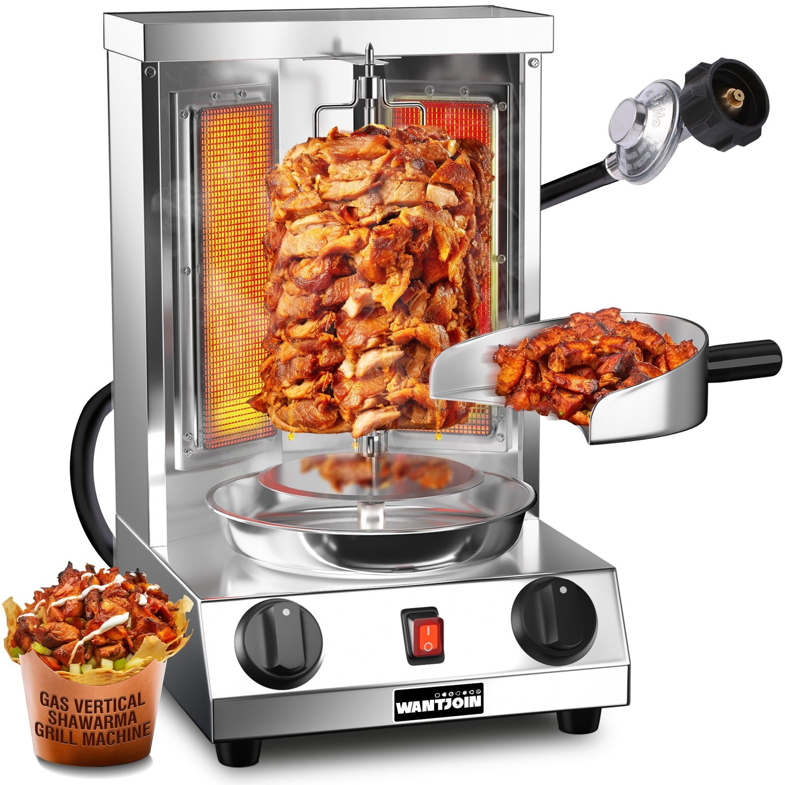 Shawarma Grill Machine - Gas Vertical Rotisserie with 2 Burners, Rotating Don...