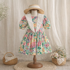 Vtg Handmade Floral Prairie Dress Girls Cottagecore Easter Garden Party Dress