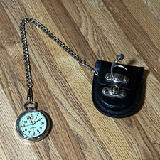 Geneva Quartz Pocket Watch Open Face White Dial Arabic Numerals w/ Chain