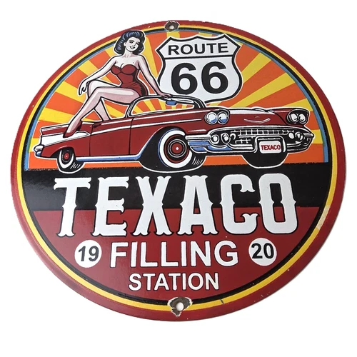 Vintage Texaco Gasoline Sign - Route 66 Gas Porcelain Filling Station Sign