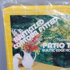 Vtg Maytex Mills Outdoor Elastic Tablecloth Yellow Vinyl  NOS 36"x78"