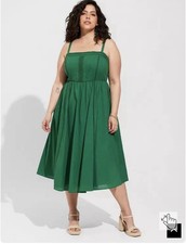 NWT Torrid Green Smocked Pleated Bodice Midi Cotton Sleeveless Sundress Size 4X