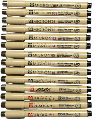 Pigma Micron 14 Fineliners Black. 003,005,01,02,03,04,05,08,10,12,1 Mm,2 Mm,3 Mm