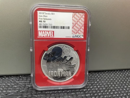 2018 $1 Tuvalu Marvel Iron Man NGC MS70 First Releases 1oz .9999 Silver