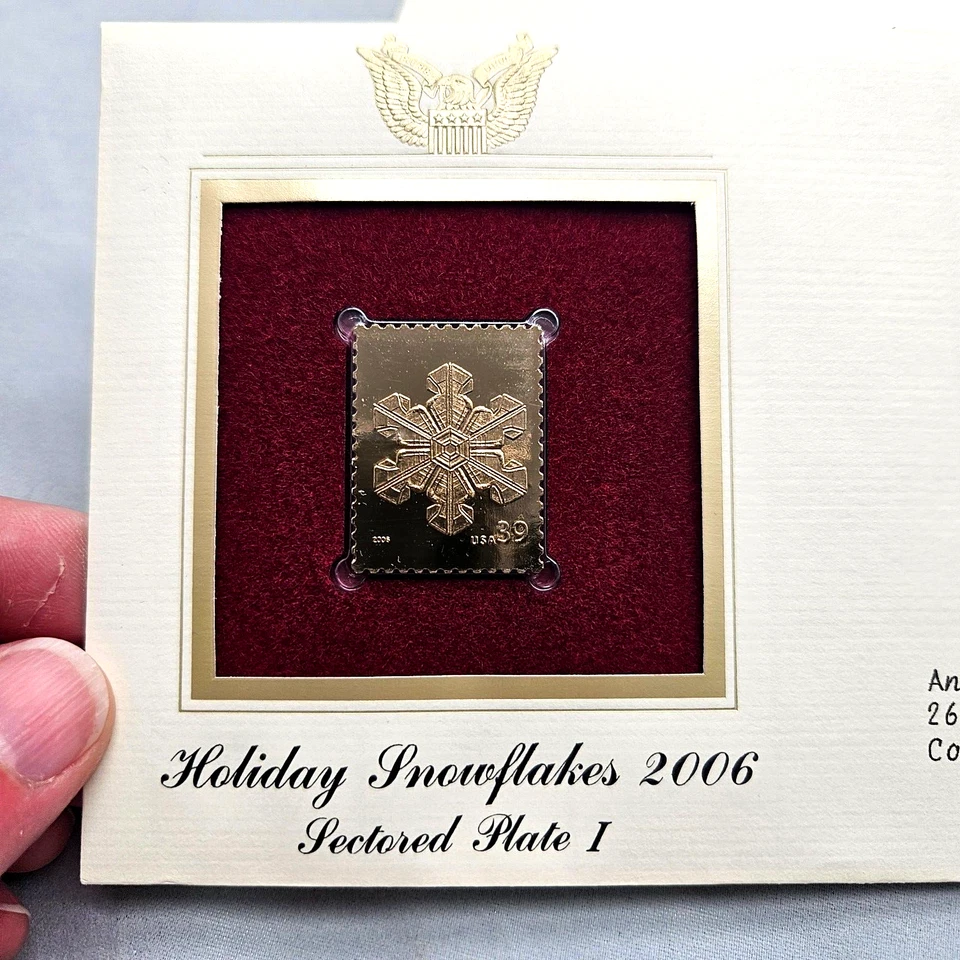 Réplica de estampillas de oro de 22kt 4 copos de nieve de vacaciones de primer día 2006 nieve de invierno Foto 4 de 4