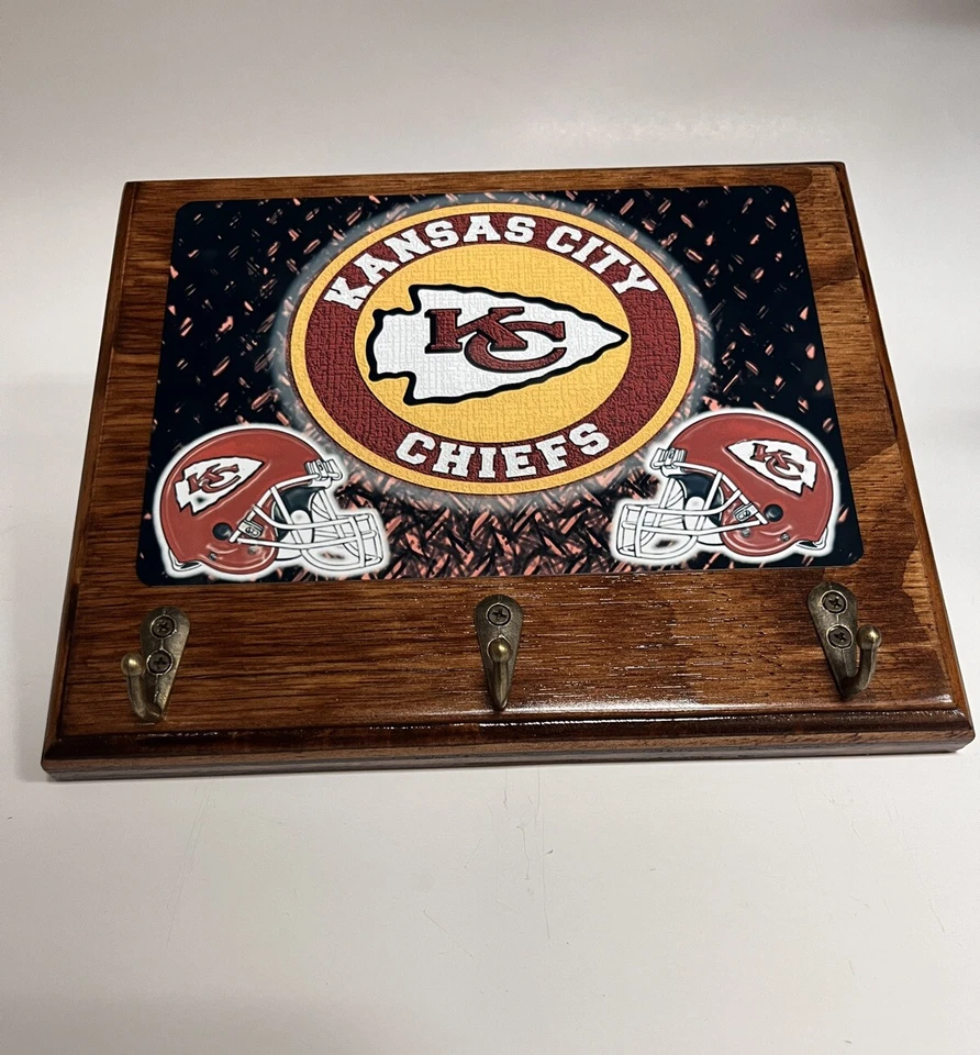 Kansas City Chiefs Madera Rústica Porta Llaveros Hogar Oficina Hombre Cueva Oficina Decoración de Pared Foto 4 de 4