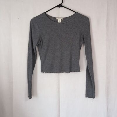 Bozzolo Grey Ribbed Long Sleeve Cropped Top Size Small