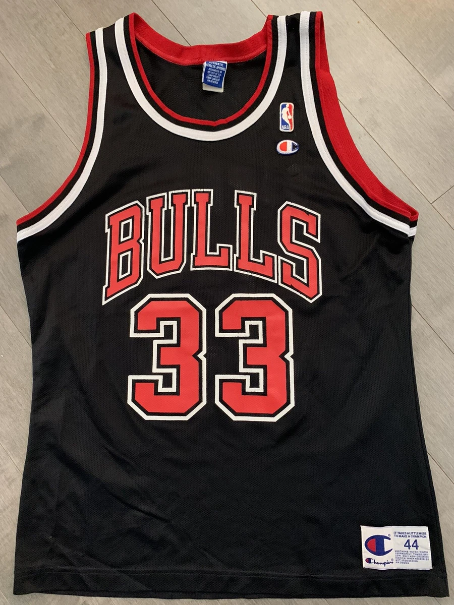 Champion NBA Jersey Chicago Bulls #33 Scottie Pippen sz 44 Black Red jordan  LE