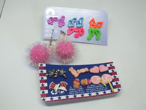 Beautiful Plastic Post Pierced Earring Set 12 Kids Teens 1/4 to 1 1/2" CUTE