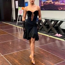 Elegant Latin Ballroom Dance Competition Dress - Black - XS, S, M - Hand made. 