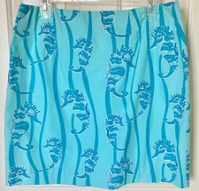 Lilly Pulitzer Skirt sz 12 White Label Vintage 1990 s Turquoise Blues Seahorse