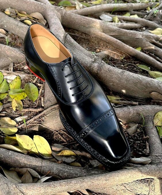 Handmade Formal Black Leather Cap-toe Oxford Dress Shoes for Men Customize  Shoes