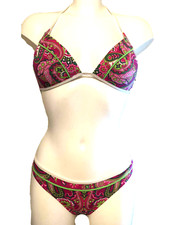Calzedonia Violet Pink Floral Padded Triangle Bikini UK 38B & Extra Small Briefs