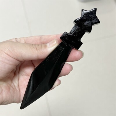 5''+ Natural Obsidian dagger Carved skull Quartz Crystal Skull Gem Healing 1PC