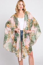 Anthropologie Women's Hawaiian Tropical Green Leaves Cover Up Kimono Cardigan