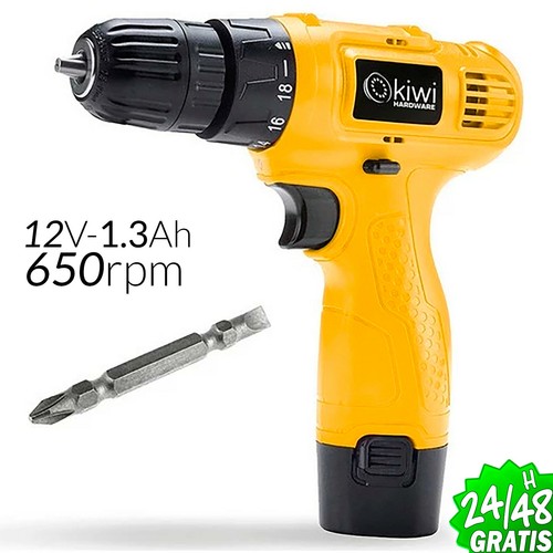 Taladro Atornillador inalambrico Litio 21V KiWi 650rpm 12V - 1.3 Ah |