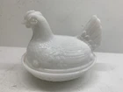 Vintage Imperial 1940's Glass Split-Tail Milk White Small Hen On Nest Candy dish