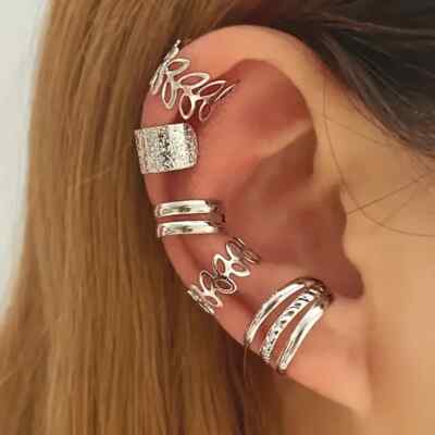 5 Pcs/Set Ear Clips/Cuffs Leaf Design Unisex Earrings No Piercing Jewellery Set