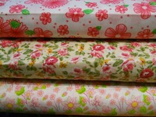 Cotton/Polyester Blend Fabric Pink/ Spring Flowers